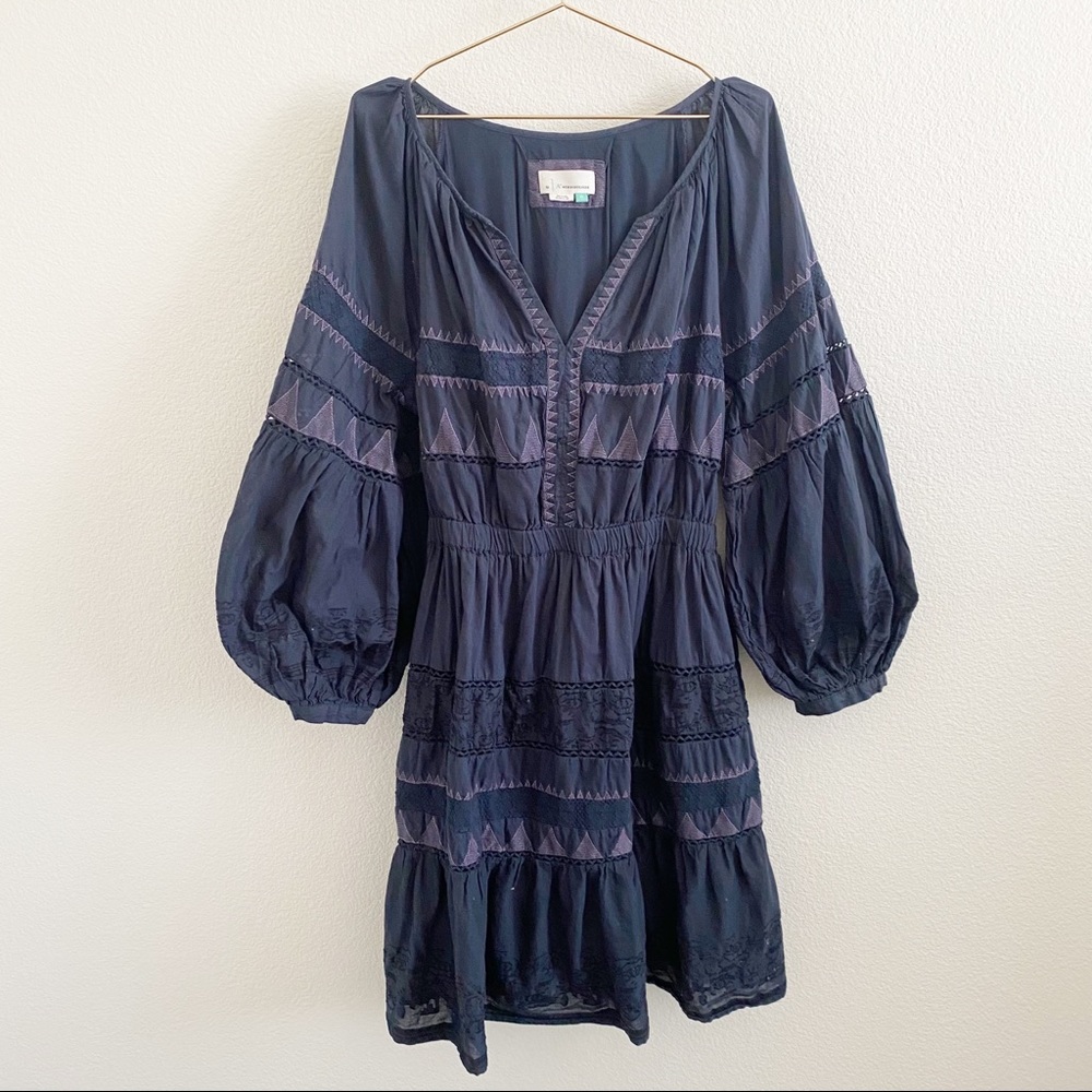 Anthropologie Skye Embroidered Mini Boho Balloon Sleeve Mini Dress Plus 2X